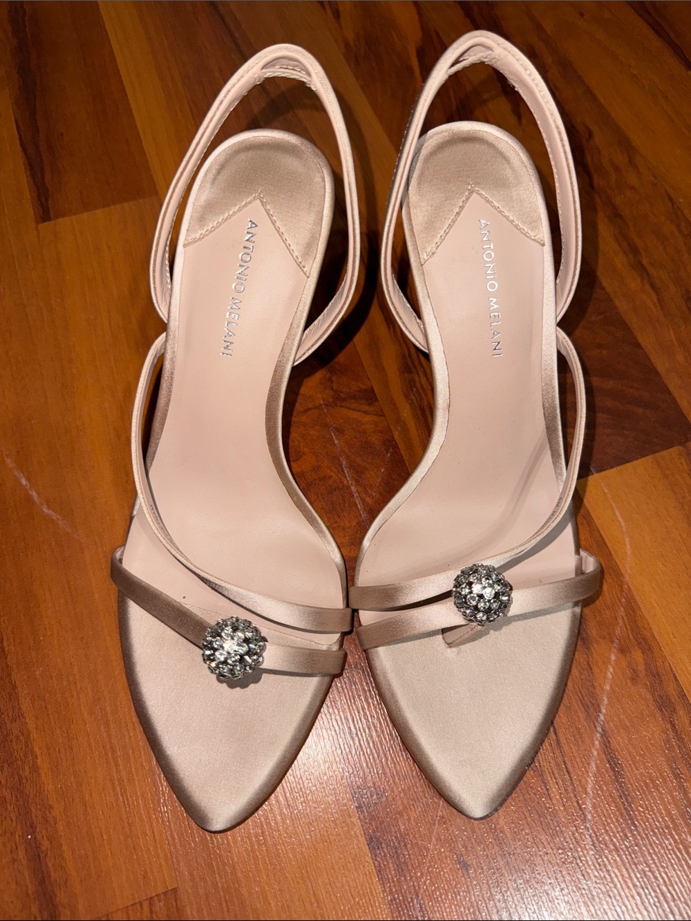 Antonio Melani dusk sand Ames Two Satin Ornamented Toe Thong Dress Sandals 6 New